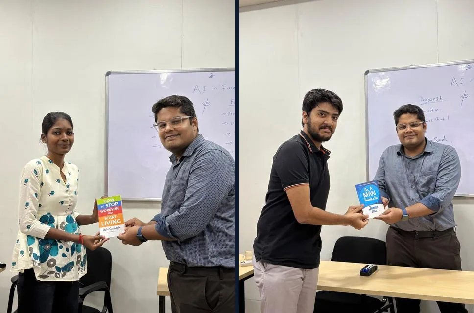 Students felicitated with books for the AI in Finance activity at Skilledgrad