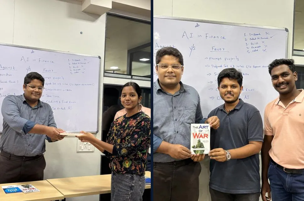 Students felicitated with books for the AI in Finance activity at Skilledgrad